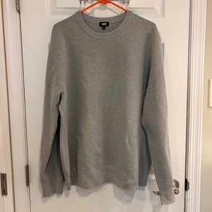 Uniqlo Mens XL Gray Cotton Blend Crew Neck Long Sleeve Knit Sweater